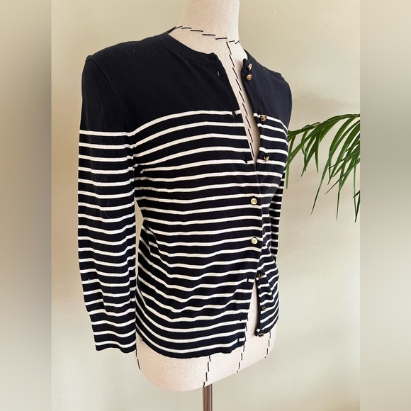 J.Crew Striped Navy Blue Cardigan Golden Buttons | Size S | Nautical - Picture 3 of 8